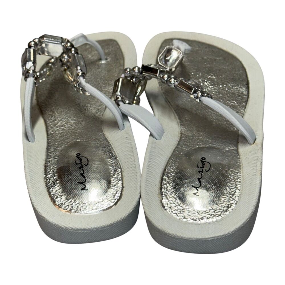 Marigo Women Large Flip Flop White Silver Rhinestone Beaded Slip On Thong Sandal - Picture 3 of 6